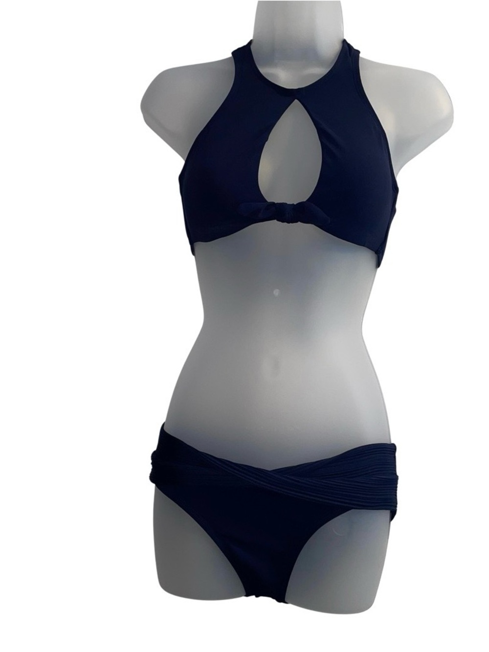 Robin Piccone Navy Bikini Bow Tank Top & Ava Twist Bikini Bottom Swimsuit